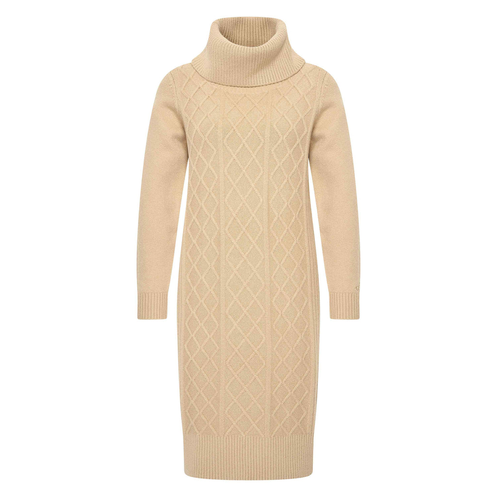 HV Society jurk camel gebreid met col en ruitstructuur voor dames