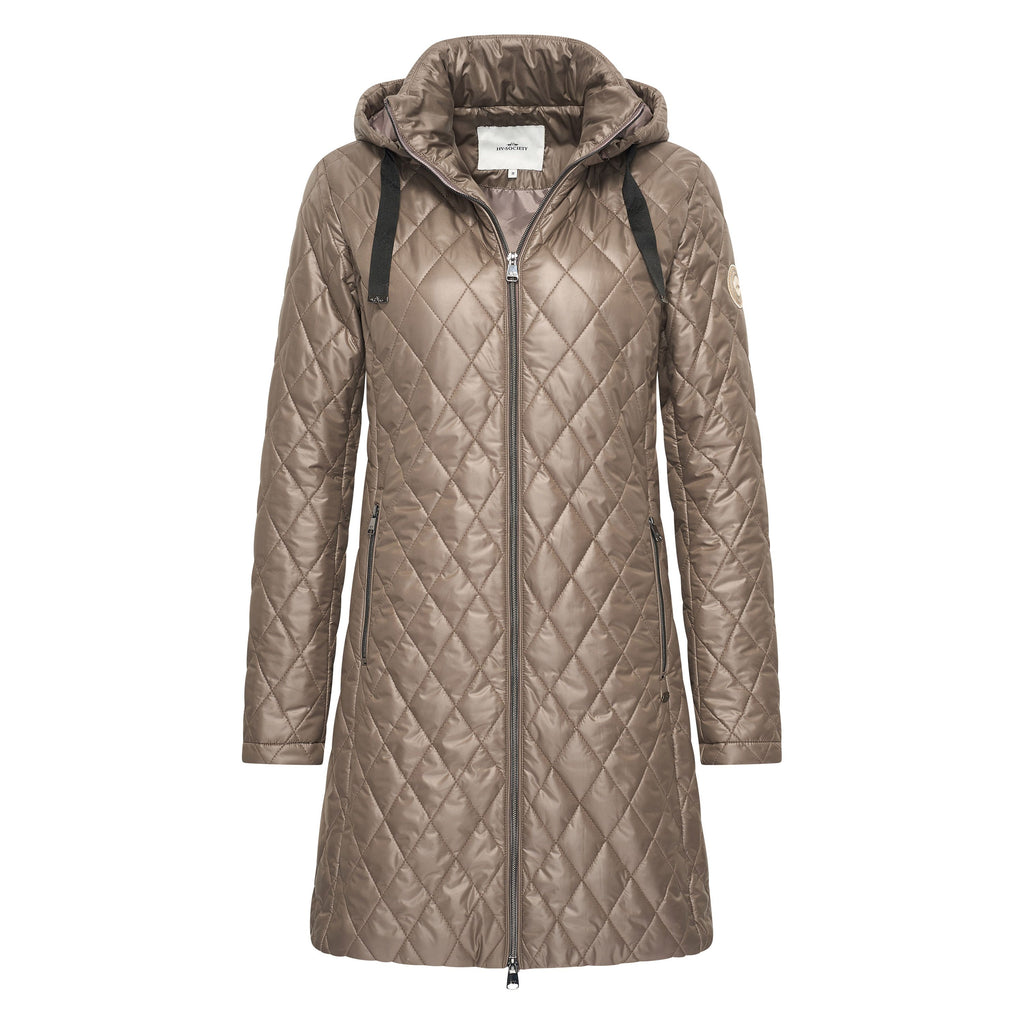 HV Society jas taupe met ruitstiksel en capuchon voor dames