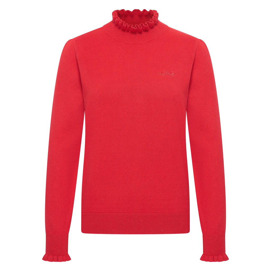 HV Society trui rood met ruchekraag en ruchemouwen voor dames