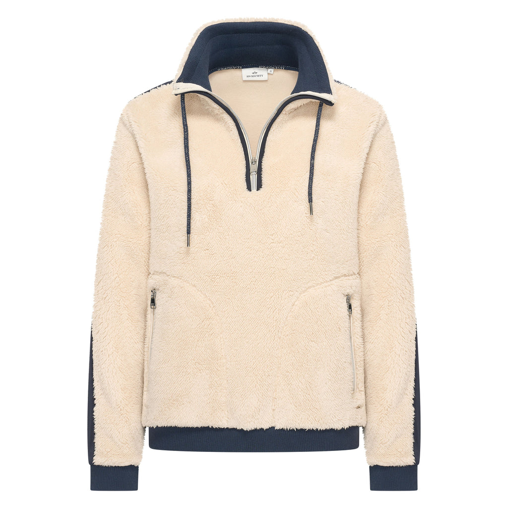 HV Society trui ecru met teddystof en donkerblauwe accenten voor dames