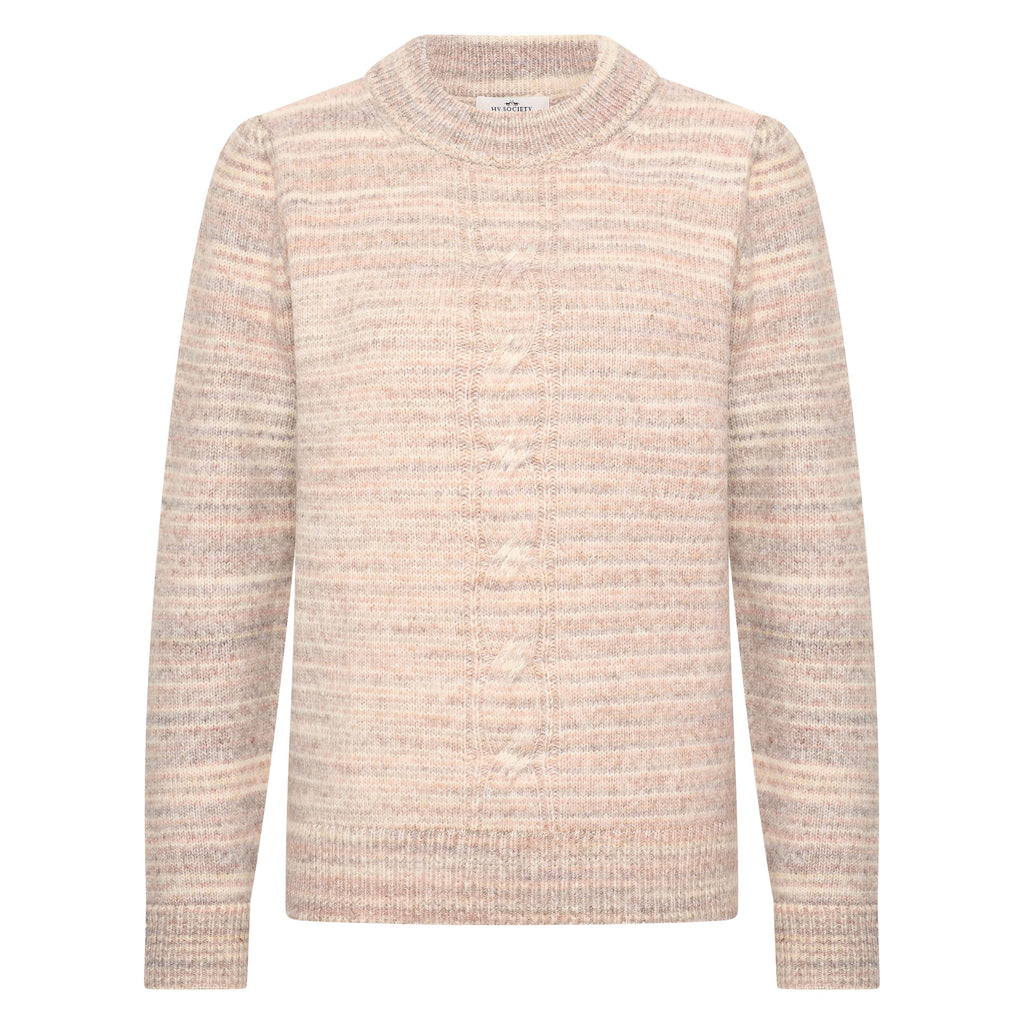 HV Society trui beige met gemêleerde strepen en kabelmotief voor dames
