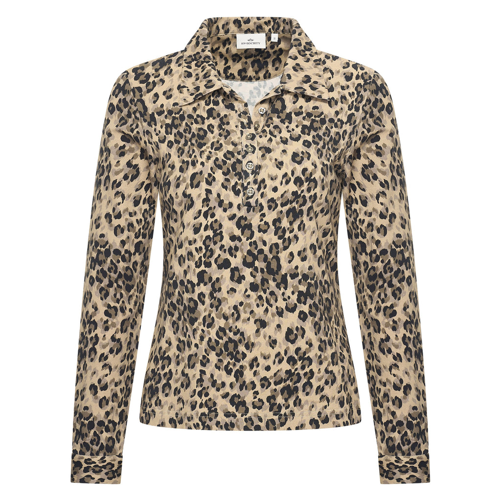 HV Society top champagne met luipaardprint en polokraag voor dames