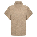HV Society vest beige mouwloos gebreid met col en ruitstructuur voor dames