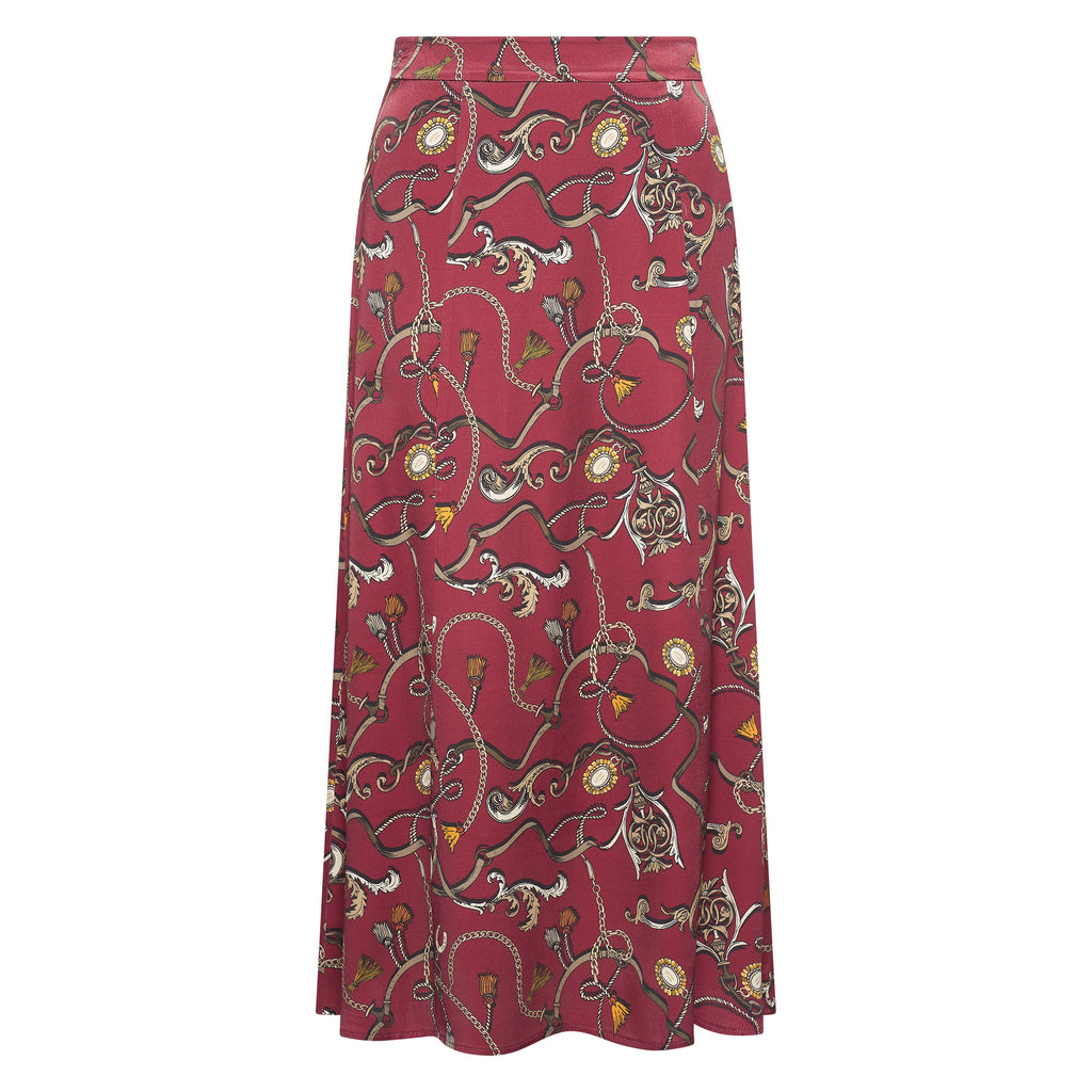 HV Society rok bordeaux met kettingprint en midilengte voor dames