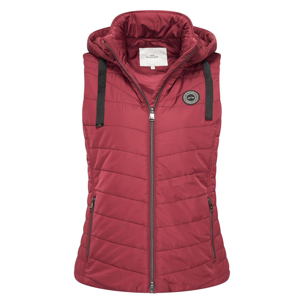 HV Society bodywarmer bordeaux gewatteerd met kap en ritszakken voor dames