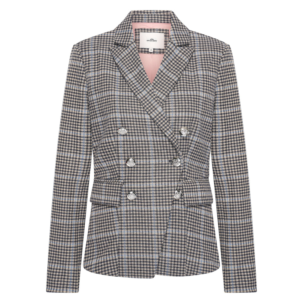 HV Society blazer grijs met pied-de-poule ruit en dubbele knoopsluiting voor dames