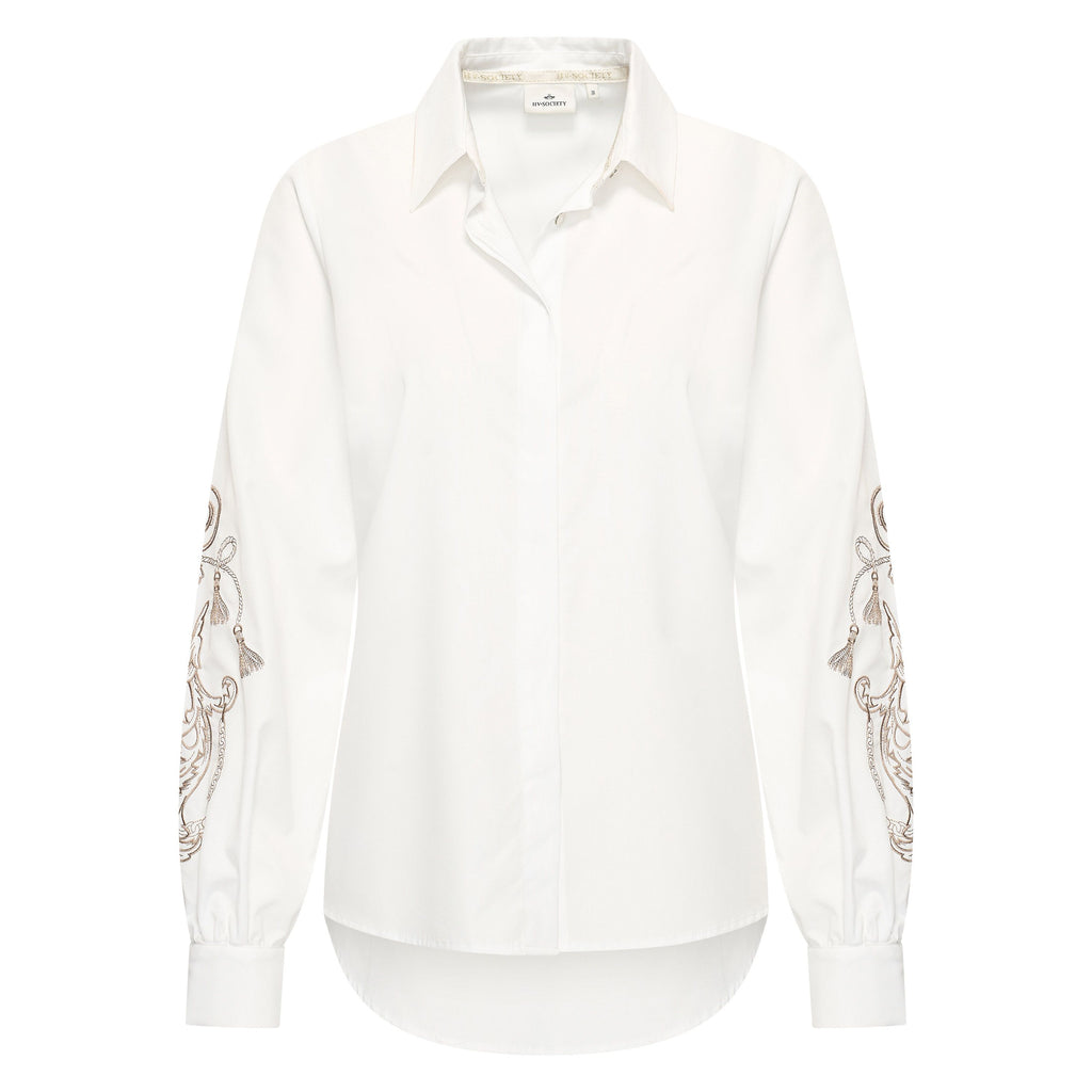 HV Society blouse ecru met geborduurde mouwen voor dames