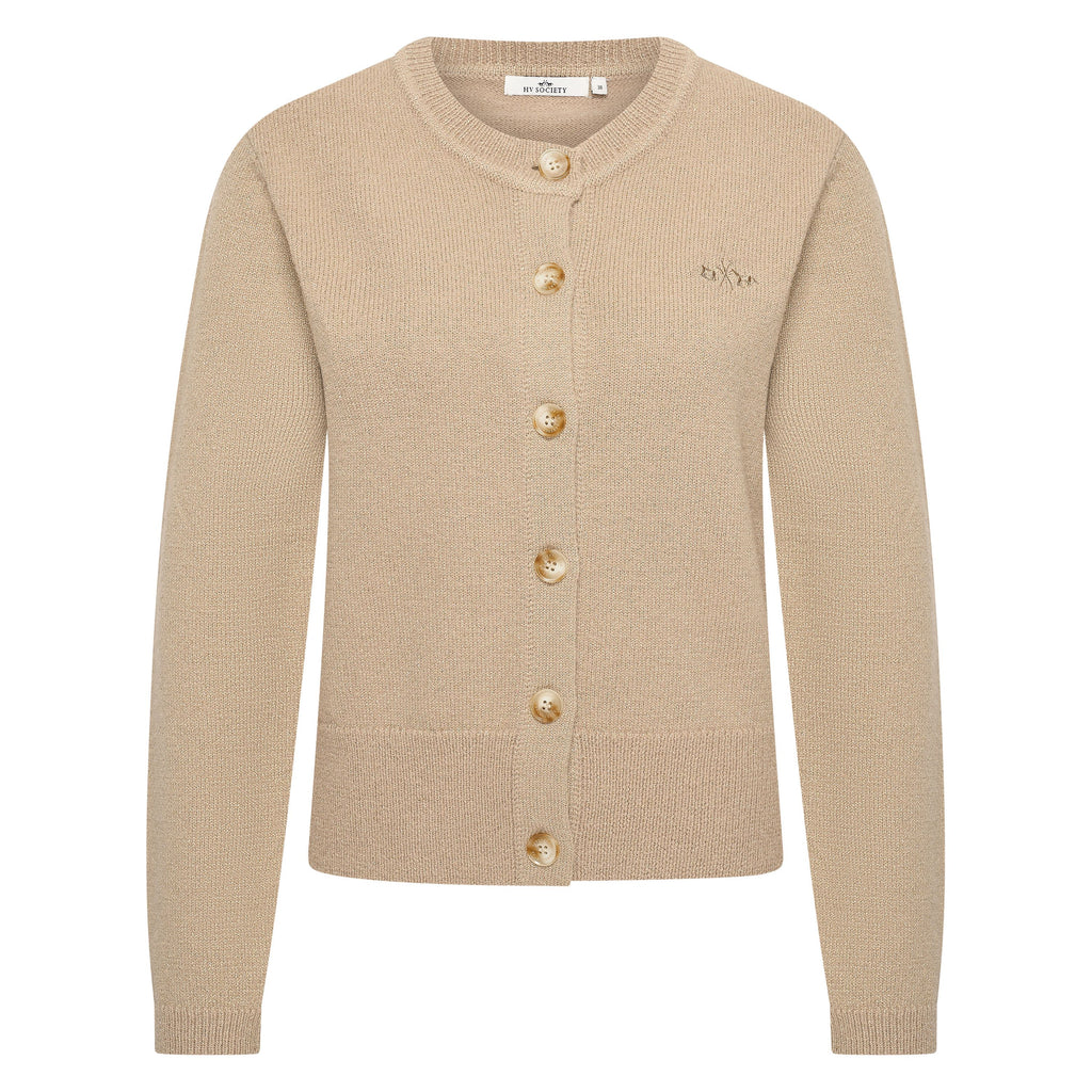 HV Society vest camel gebreid met goudkleurige knopen en ronde hals voor dames