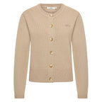 HV Society vest camel gebreid met goudkleurige knopen en ronde hals voor dames