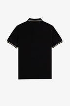 Fred Perry polo zwart met dubbele bies in ecru en olijf voor heren