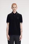 Fred Perry polo zwart met dubbele bies in ecru en olijf voor heren