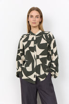 Soyaconcept blouse groen met grafische print en opstaande kraag voor dames