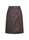 Soyaconcept rok donkerbruin in leerlook met dubbele rij drukknopen voor dames