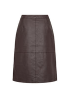 Soyaconcept rok donkerbruin in leerlook met dubbele rij drukknopen voor dames