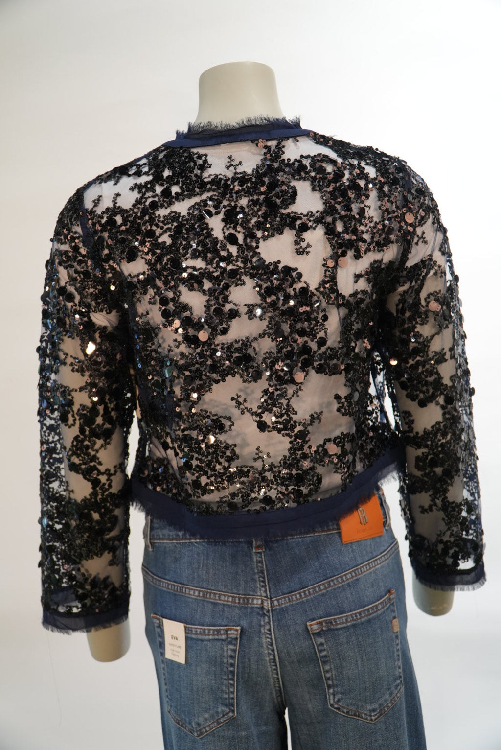 Baum und Pferdgarten cardigan blauw met pailletten en franjeboorden voor dames