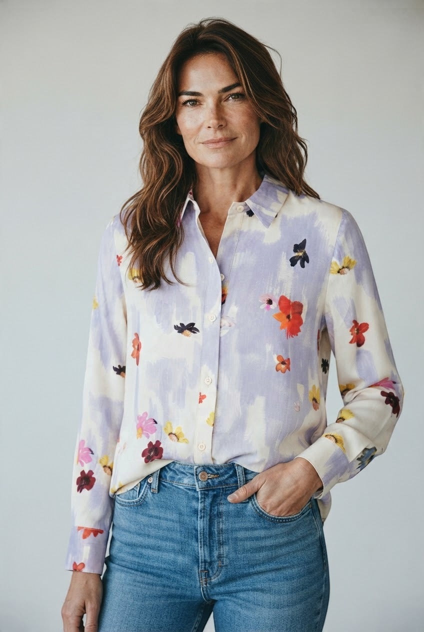 Stine Goya blouse ecru met waterverfprint en bloemen voor dames