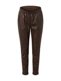 Oakwood broek bruin in lederlook met elastische tailleband voor dames