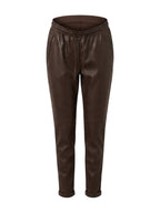 Oakwood broek bruin in lederlook met elastische tailleband voor dames