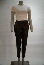 Oakwood broek bruin in lederlook met elastische tailleband voor dames