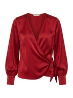 Ottod'Ame blouse rood met overslag en strik opzij voor dames