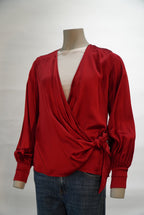 Ottod'Ame blouse rood met overslag en strik opzij voor dames