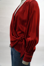 Ottod'Ame blouse rood met overslag en strik opzij voor dames