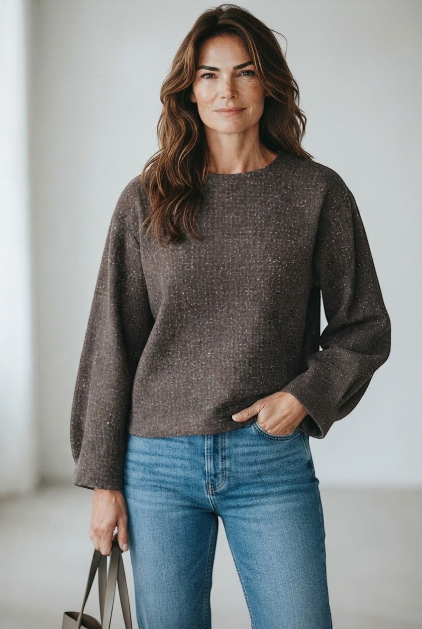 Ottod'Ame blouse grijs in tweedlook met ballonmouwen voor dames
