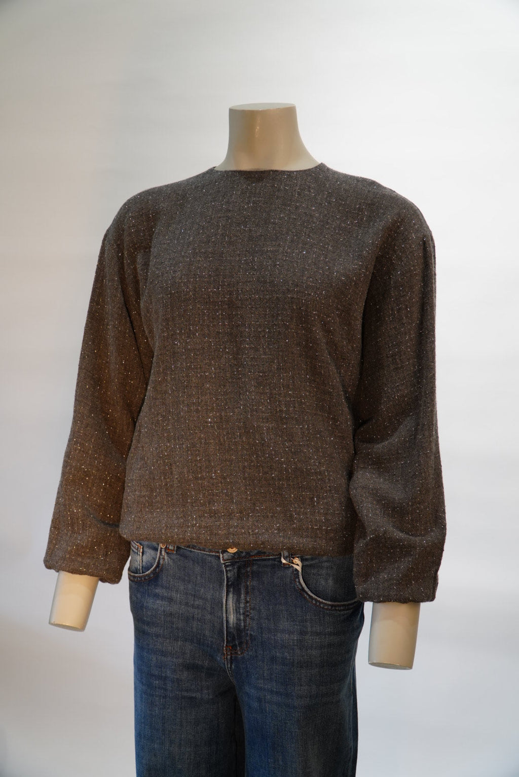 Ottod'Ame blouse grijs in tweedlook met ballonmouwen voor dames
