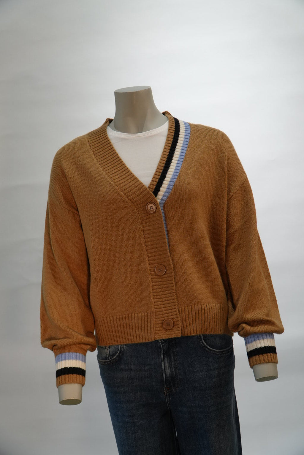 Ottod'Ame cardigan camel met gestreepte boorden voor dames