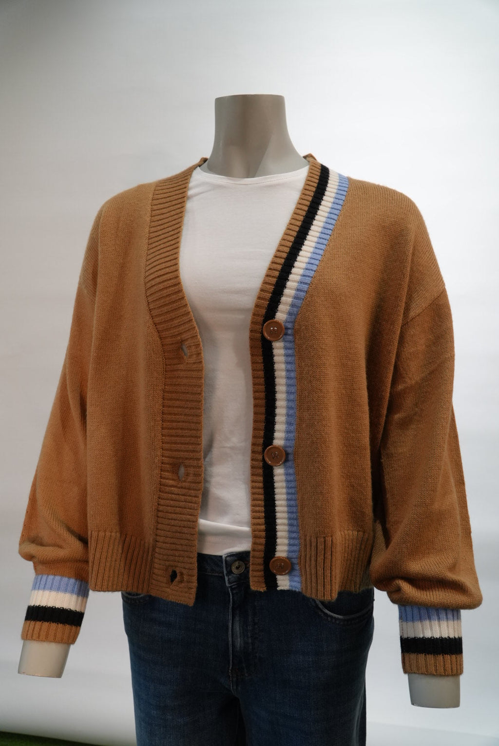 Ottod'Ame cardigan camel met gestreepte boorden voor dames