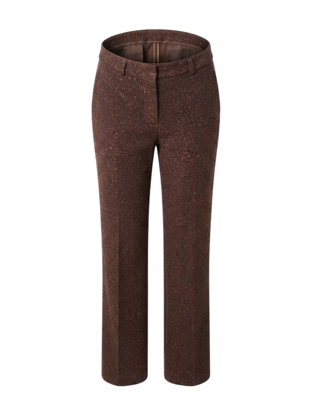Ottod'Ame broek bruin in gemêleerde tweedlook met rechte pijpen voor dames