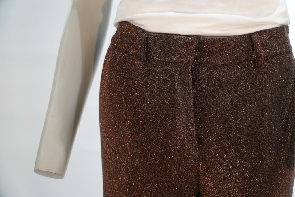 Ottod'Ame broek bruin in gemêleerde tweedlook met rechte pijpen voor dames