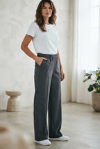 Grace & Mila broek grijs met elastische taille en wijde pijpen voor dames