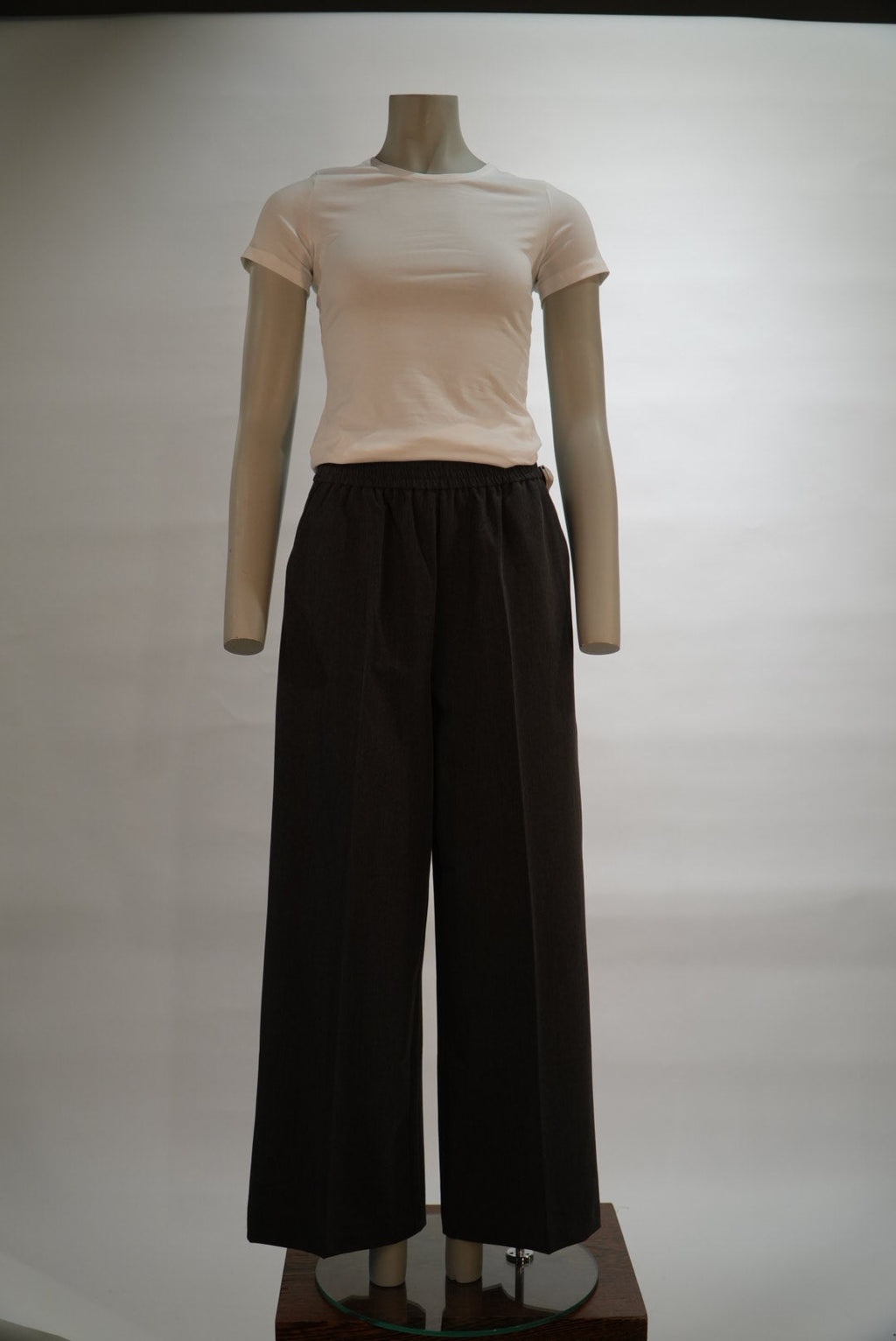 Grace & Mila broek grijs met elastische taille en wijde pijpen voor dames