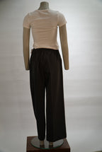 Grace & Mila broek grijs met elastische taille en wijde pijpen voor dames