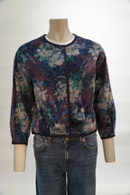 Gigue gilet bleu à sequins et motif floral pour femme