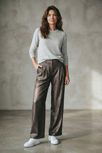 Gigue broek bruin met lurex en plooien voor dames
