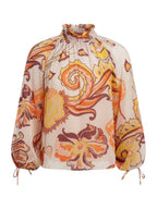 Herzen's Angelegenheit blouse beige met paisleyprint en ruchekraag voor dames