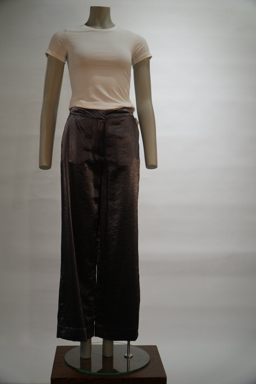 Selected broek brons met metallic glans en wijde pijpen voor dames