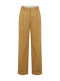Selected broek camel met bandplooien en omslag voor dames