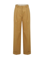 Selected broek camel met bandplooien en omslag voor dames