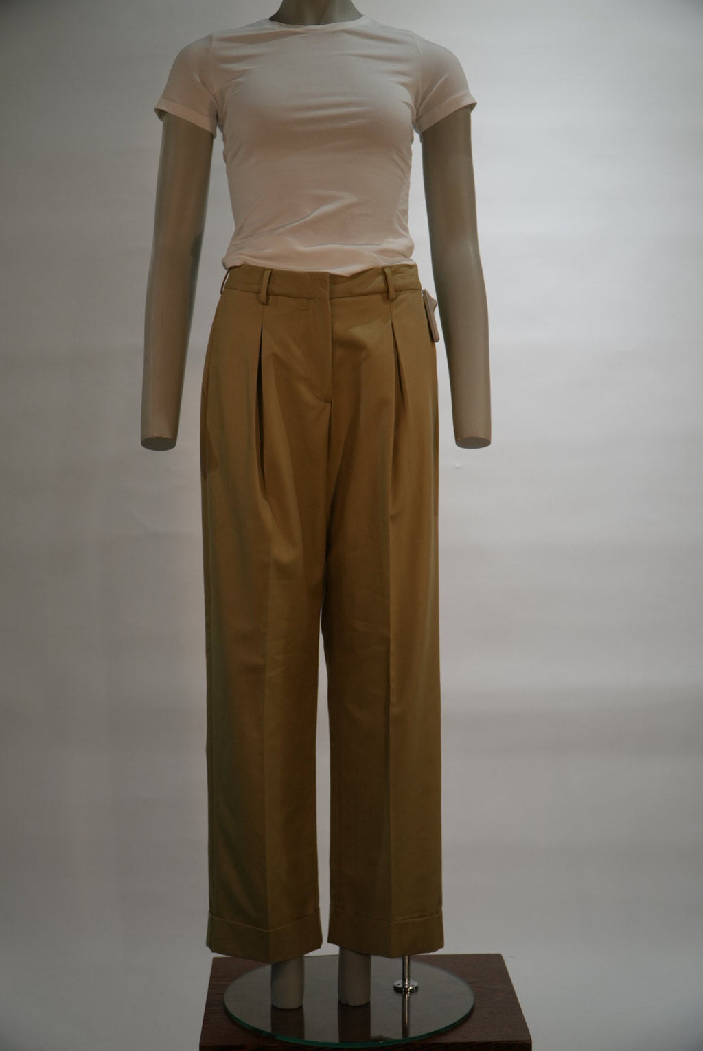 Selected broek camel met bandplooien en omslag voor dames
