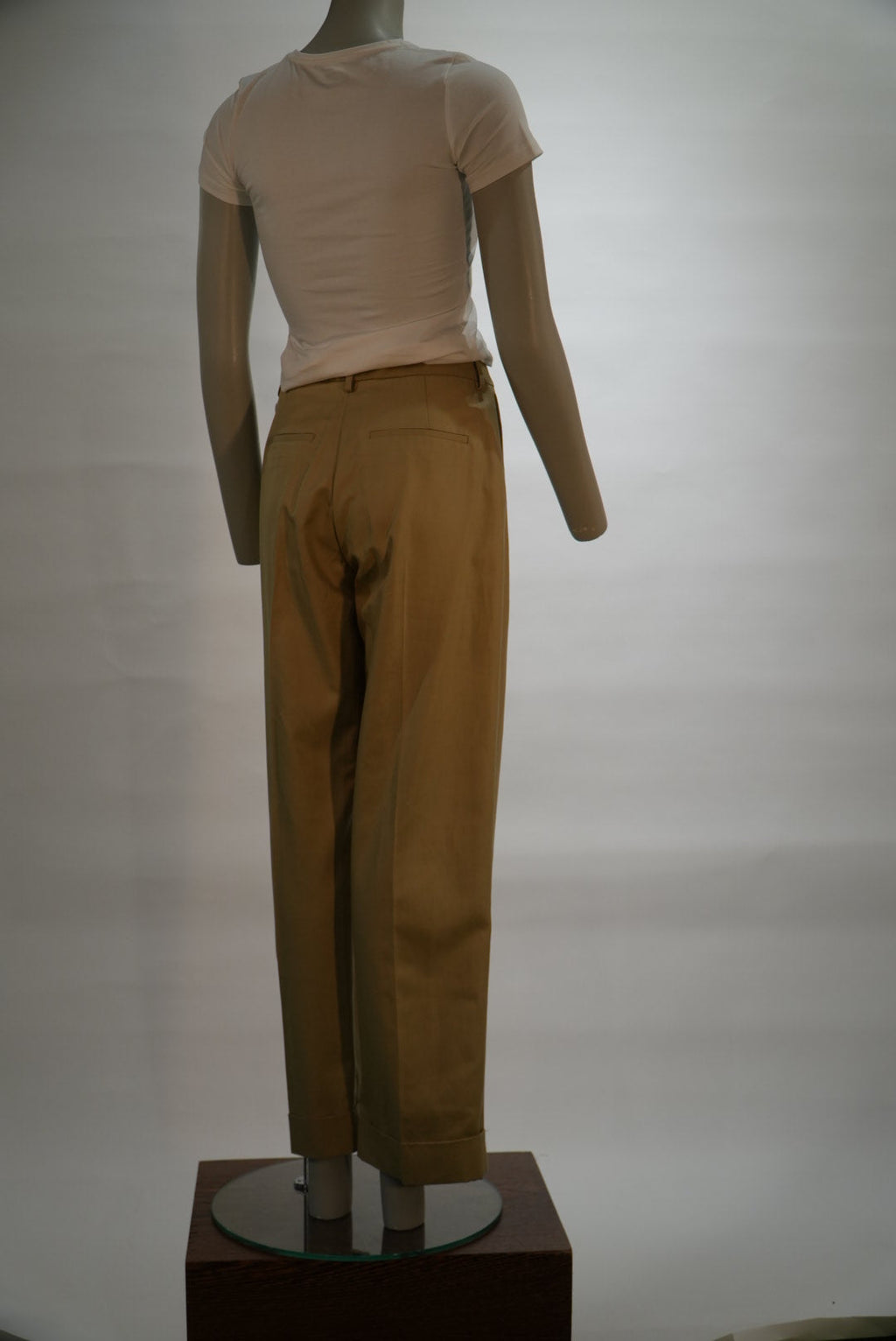 Selected broek camel met bandplooien en omslag voor dames