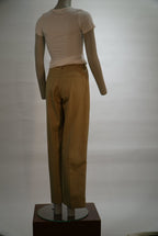 Selected broek camel met bandplooien en omslag voor dames