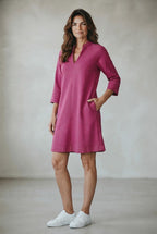 Senso jurk fuchsia met V-hals en driekwartmouwen voor dames