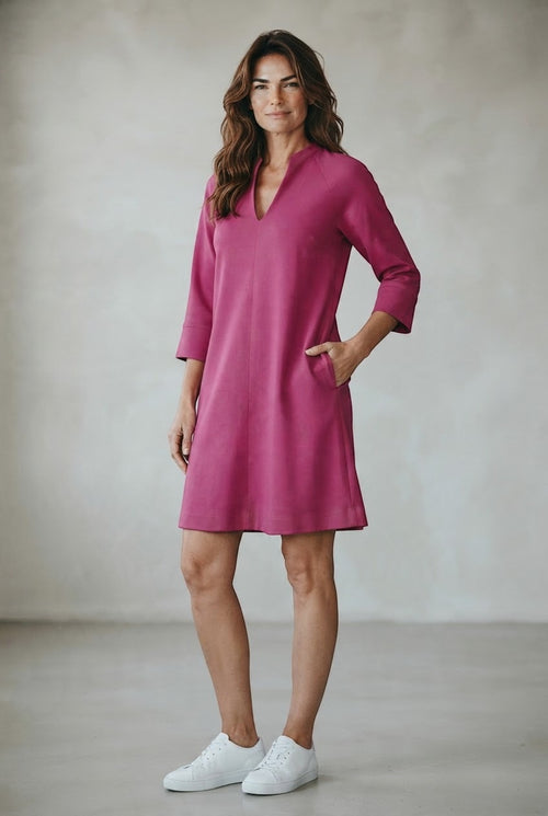 Senso jurk fuchsia met V-hals en driekwartmouwen voor dames