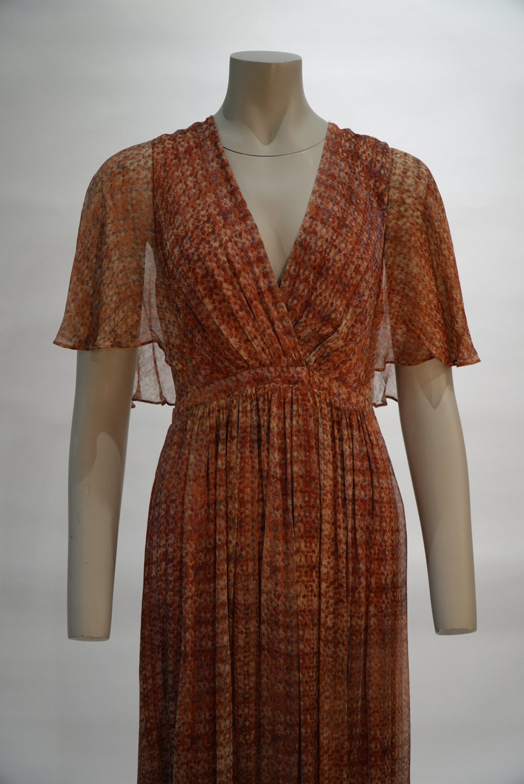 Ba&Sh robe rouille à manches papillon et col V pour femme