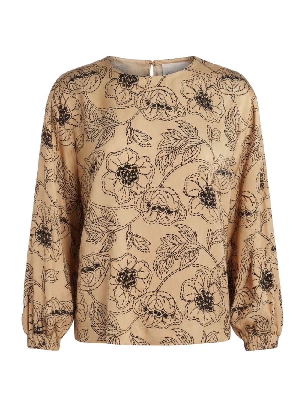 Ottod'Ame chemisier beige à imprimé floral et manches ballon pour femme