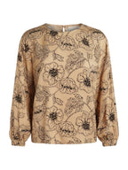 Ottod'Ame chemisier beige à imprimé floral et manches ballon pour femme