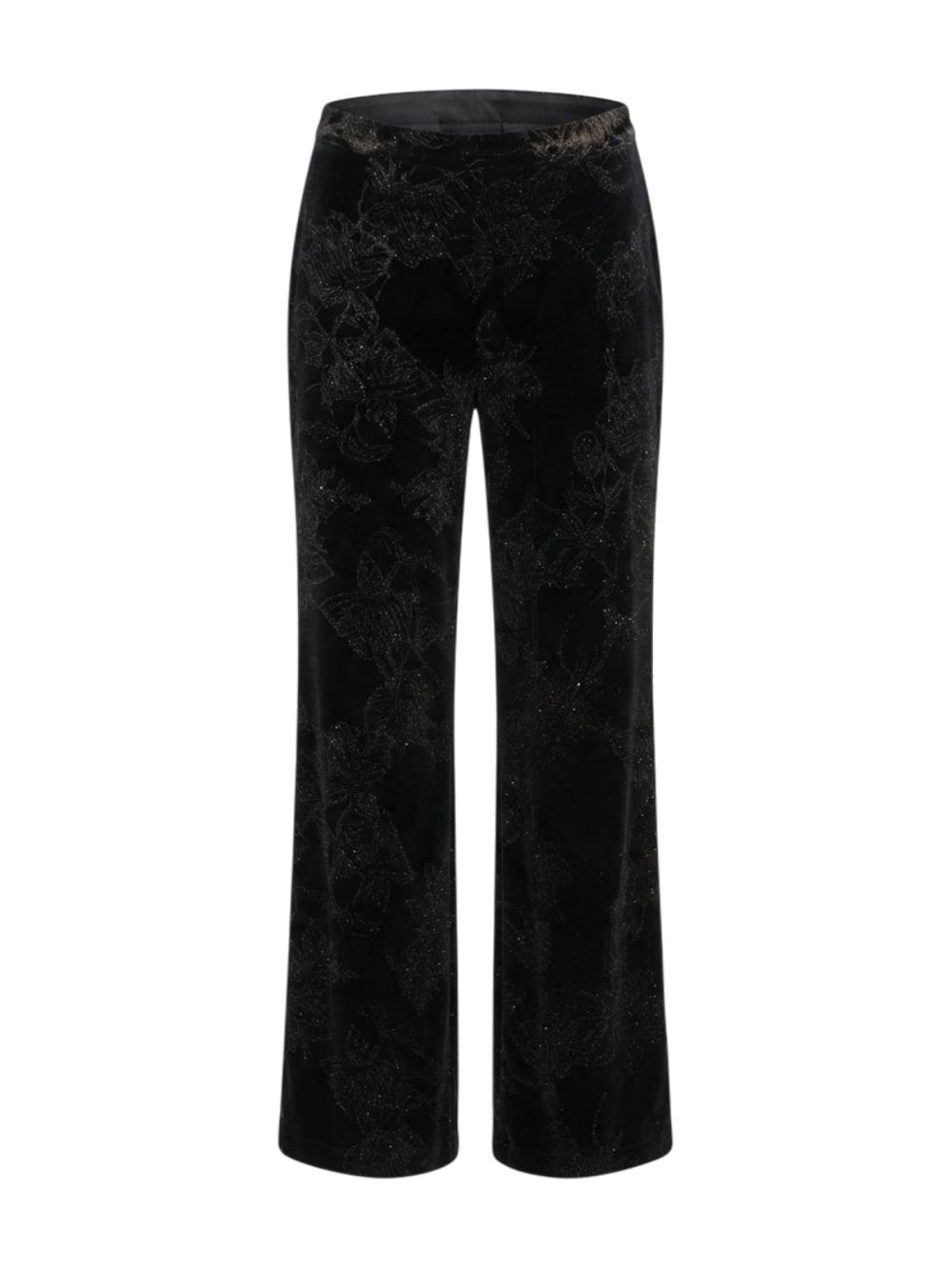 Rinascimento pantalon noir en velours à motif floral pour femme